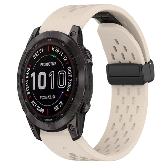 For Garmin Fenix 7S Sapphire Solar Hole Folding Buckle 20mm Silicone Watch Band(Starlight Color) - Watch Bands by buy2fix | Online Shopping UK | buy2fix