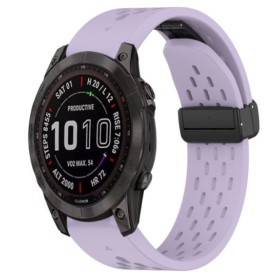 For Garmin Fenix 7S Sapphire Solar Hole Folding Buckle 20mm Silicone Watch Band(Purple)