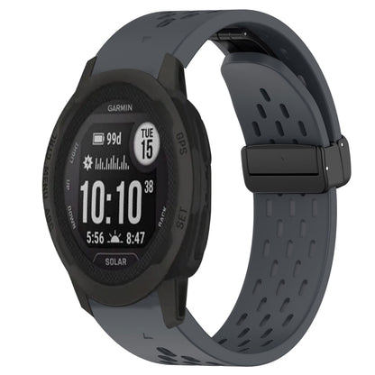 For Garmin Instinct 2S Hole Folding Buckle 20mm Silicone Watch Band(Dark Gray) - Watch Bands by buy2fix | Online Shopping UK | buy2fix