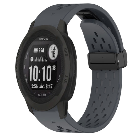 For Garmin Instinct 2S Hole Folding Buckle 20mm Silicone Watch Band(Dark Gray) - Watch Bands by buy2fix | Online Shopping UK | buy2fix