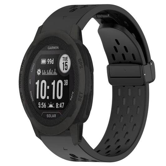 For Garmin Instinct 2S Hole Folding Buckle 20mm Silicone Watch Band(Black) - Watch Bands by buy2fix | Online Shopping UK | buy2fix