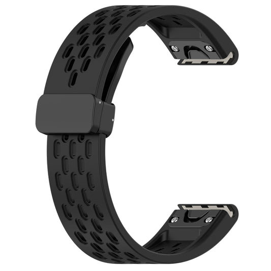 For Garmin Instinct 2S Hole Folding Buckle 20mm Silicone Watch Band(Black) - Watch Bands by buy2fix | Online Shopping UK | buy2fix