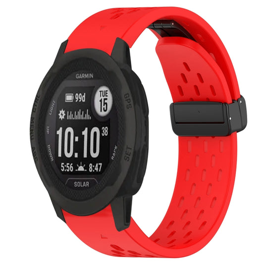 For Garmin Instinct 2S Hole Folding Buckle 20mm Silicone Watch Band(Red) - Watch Bands by buy2fix | Online Shopping UK | buy2fix