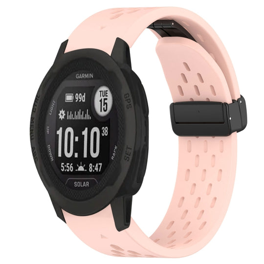 For Garmin Instinct 2S Hole Folding Buckle 20mm Silicone Watch Band(Pink)