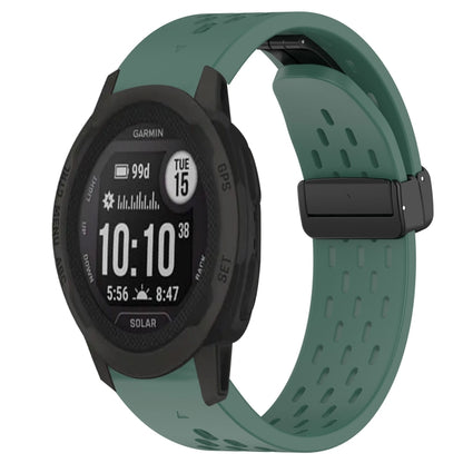 For Garmin Instinct 2S Hole Folding Buckle 20mm Silicone Watch Band(Dark Green) - Watch Bands by buy2fix | Online Shopping UK | buy2fix