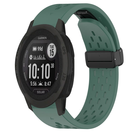 For Garmin Instinct 2S Hole Folding Buckle 20mm Silicone Watch Band(Dark Green) - Watch Bands by buy2fix | Online Shopping UK | buy2fix