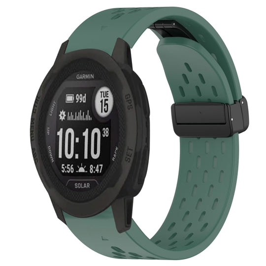 For Garmin Instinct 2S Hole Folding Buckle 20mm Silicone Watch Band(Dark Green)