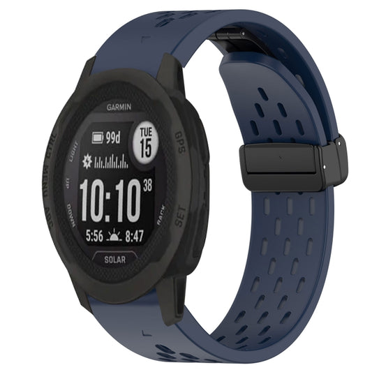 For Garmin Instinct 2S Hole Folding Buckle 20mm Silicone Watch Band(Midnight Blue) - Watch Bands by buy2fix | Online Shopping UK | buy2fix