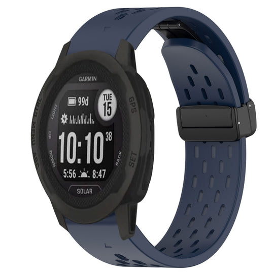 For Garmin Instinct 2S Hole Folding Buckle 20mm Silicone Watch Band(Midnight Blue)