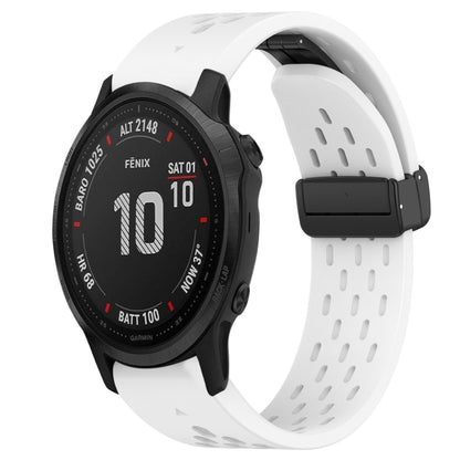 For Garmin Fenix 6S Hole Folding Buckle 20mm Silicone Watch Band(White) - Watch Bands by buy2fix | Online Shopping UK | buy2fix