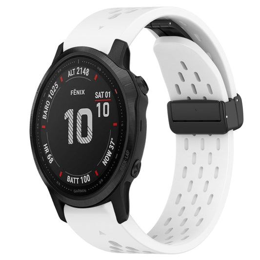 For Garmin Fenix 6S Hole Folding Buckle 20mm Silicone Watch Band(White) - Watch Bands by buy2fix | Online Shopping UK | buy2fix