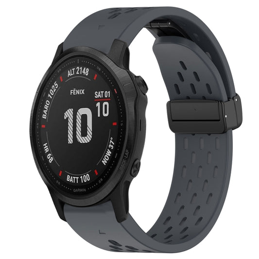 For Garmin Fenix 6S Hole Folding Buckle 20mm Silicone Watch Band(Dark Gray) - Watch Bands by buy2fix | Online Shopping UK | buy2fix