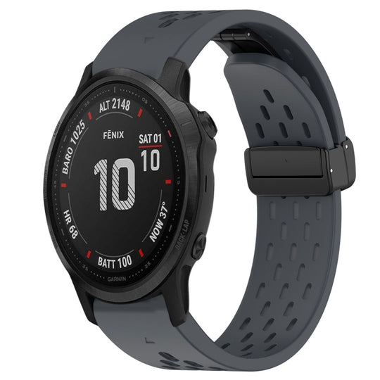 For Garmin Fenix 6S Hole Folding Buckle 20mm Silicone Watch Band(Dark Gray)