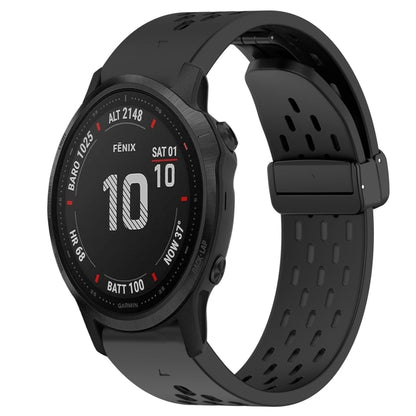 For Garmin Fenix 6S Hole Folding Buckle 20mm Silicone Watch Band(Black) - Watch Bands by buy2fix | Online Shopping UK | buy2fix