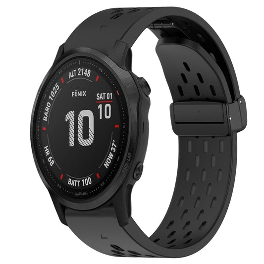 For Garmin Fenix 6S Hole Folding Buckle 20mm Silicone Watch Band(Black) - Watch Bands by buy2fix | Online Shopping UK | buy2fix