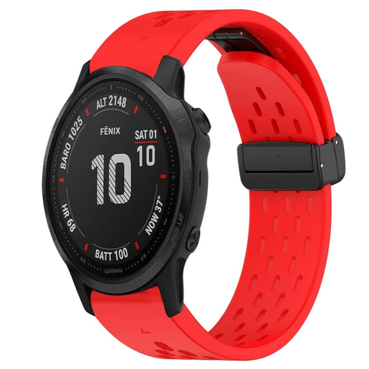 For Garmin Fenix 6S Hole Folding Buckle 20mm Silicone Watch Band(Red) - Watch Bands by buy2fix | Online Shopping UK | buy2fix