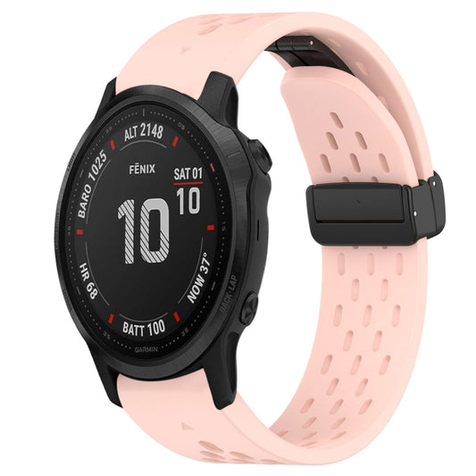 For Garmin Fenix 6S Hole Folding Buckle 20mm Silicone Watch Band(Pink) - Watch Bands by buy2fix | Online Shopping UK | buy2fix