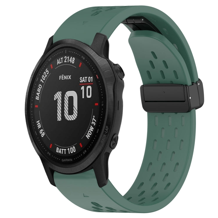 For Garmin Fenix 6S Hole Folding Buckle 20mm Silicone Watch Band(Dark Green) - Watch Bands by buy2fix | Online Shopping UK | buy2fix