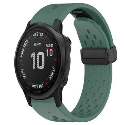 For Garmin Fenix 6S Hole Folding Buckle 20mm Silicone Watch Band(Dark Green) - Watch Bands by buy2fix | Online Shopping UK | buy2fix
