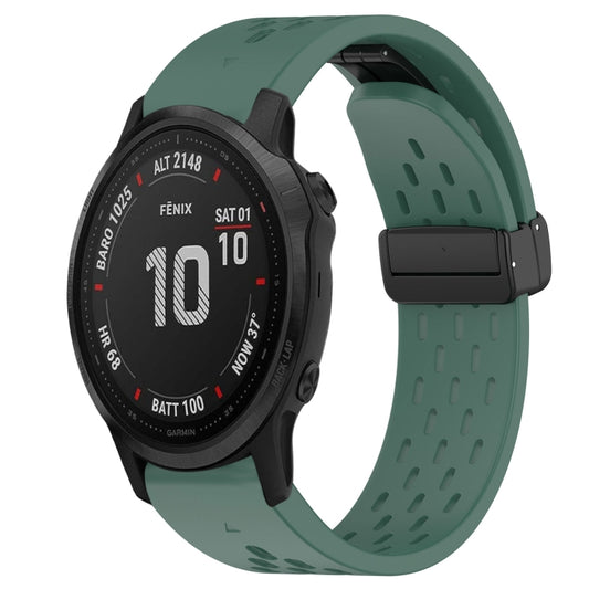 For Garmin Fenix 6S Hole Folding Buckle 20mm Silicone Watch Band(Dark Green) - Watch Bands by buy2fix | Online Shopping UK | buy2fix