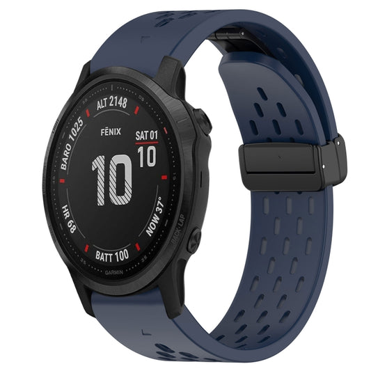For Garmin Fenix 6S Hole Folding Buckle 20mm Silicone Watch Band(Midnight Blue) - Watch Bands by buy2fix | Online Shopping UK | buy2fix