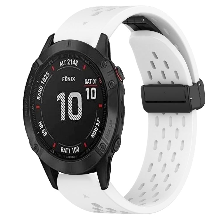 For Garmin Fenix 6S Pro Hole Folding Buckle 20mm Silicone Watch Band(White) - Watch Bands by buy2fix | Online Shopping UK | buy2fix