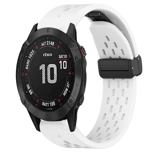 For Garmin Fenix 6S Pro Hole Folding Buckle 20mm Silicone Watch Band(White) - Watch Bands by buy2fix | Online Shopping UK | buy2fix