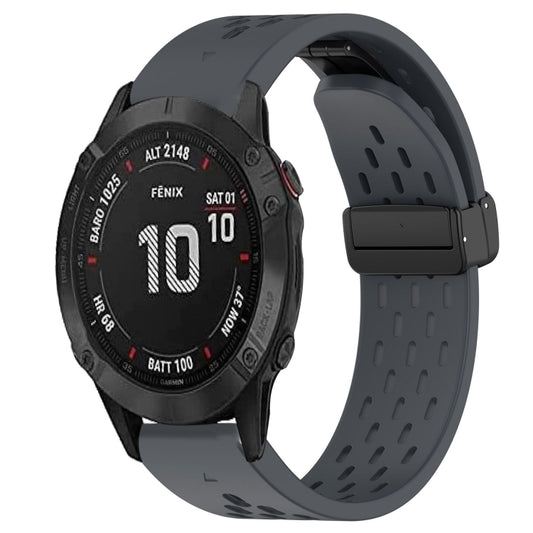 For Garmin Fenix 6S Pro Hole Folding Buckle 20mm Silicone Watch Band(Dark Gray) - Watch Bands by buy2fix | Online Shopping UK | buy2fix