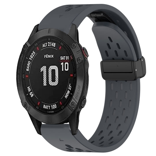 For Garmin Fenix 6S Pro Hole Folding Buckle 20mm Silicone Watch Band(Dark Gray)