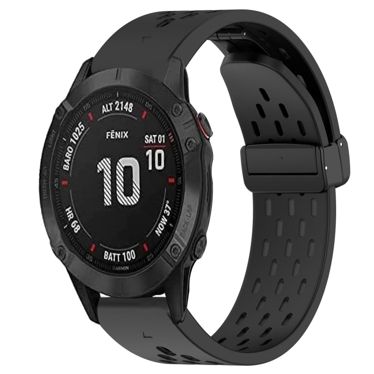 For Garmin Fenix 6S Pro Hole Folding Buckle 20mm Silicone Watch Band(Black) - Watch Bands by buy2fix | Online Shopping UK | buy2fix