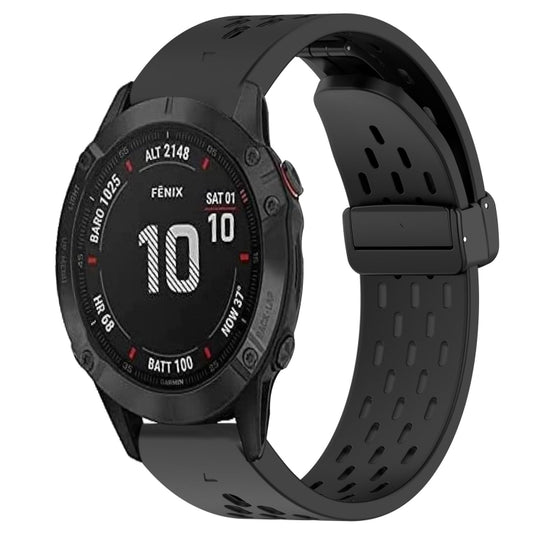 For Garmin Fenix 6S Pro Hole Folding Buckle 20mm Silicone Watch Band(Black) - Watch Bands by buy2fix | Online Shopping UK | buy2fix