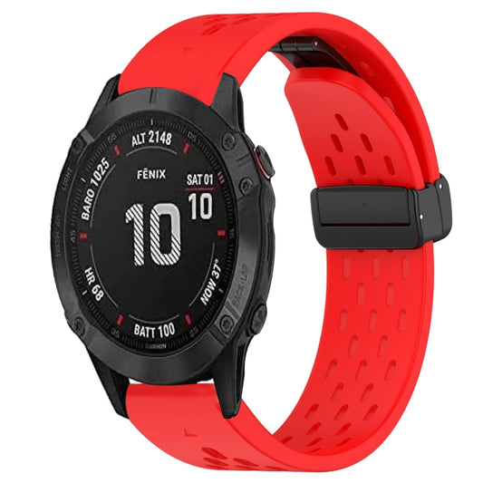 For Garmin Fenix 6S Pro Hole Folding Buckle 20mm Silicone Watch Band(Red) - Watch Bands by buy2fix | Online Shopping UK | buy2fix