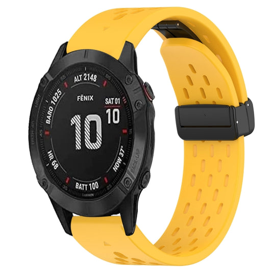 For Garmin Fenix 6S Pro Hole Folding Buckle 20mm Silicone Watch Band(Yellow) - Watch Bands by buy2fix | Online Shopping UK | buy2fix