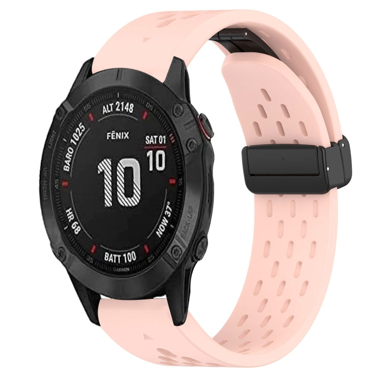 For Garmin Fenix 6S Pro Hole Folding Buckle 20mm Silicone Watch Band(Pink) - Watch Bands by buy2fix | Online Shopping UK | buy2fix