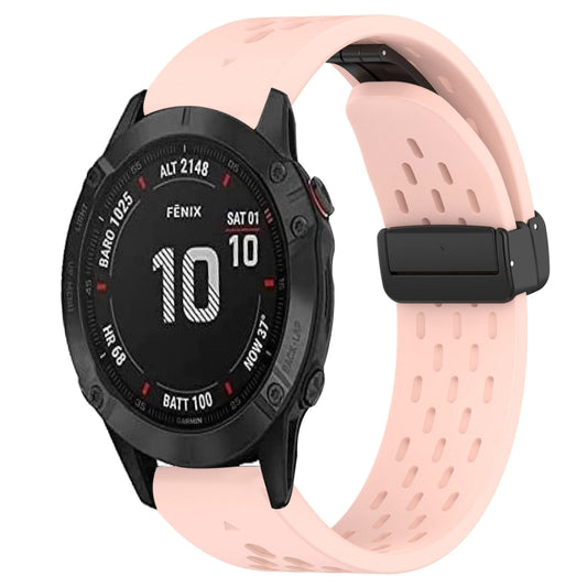 For Garmin Fenix 6S Pro Hole Folding Buckle 20mm Silicone Watch Band(Pink) - Watch Bands by buy2fix | Online Shopping UK | buy2fix