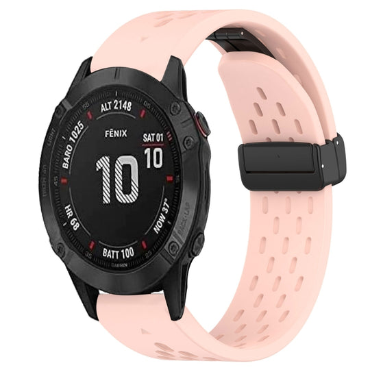 For Garmin Fenix 6S Pro Hole Folding Buckle 20mm Silicone Watch Band(Pink)