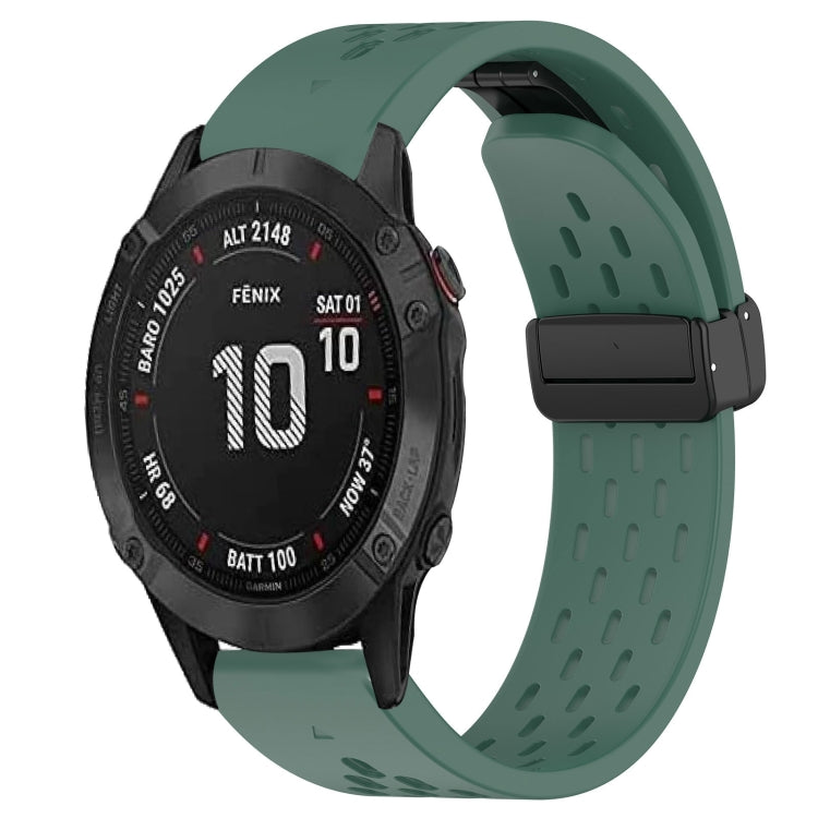 For Garmin Fenix 6S Pro Hole Folding Buckle 20mm Silicone Watch Band(Dark Green) - Watch Bands by buy2fix | Online Shopping UK | buy2fix
