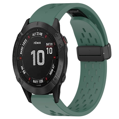 For Garmin Fenix 6S Pro Hole Folding Buckle 20mm Silicone Watch Band(Dark Green) - Watch Bands by buy2fix | Online Shopping UK | buy2fix