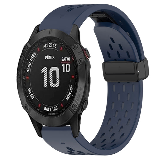 For Garmin Fenix 6S Pro Hole Folding Buckle 20mm Silicone Watch Band(Midnight Blue)
