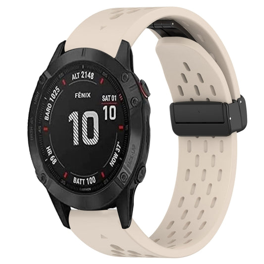 For Garmin Fenix 6S Pro Hole Folding Buckle 20mm Silicone Watch Band(Starlight Color) - Watch Bands by buy2fix | Online Shopping UK | buy2fix