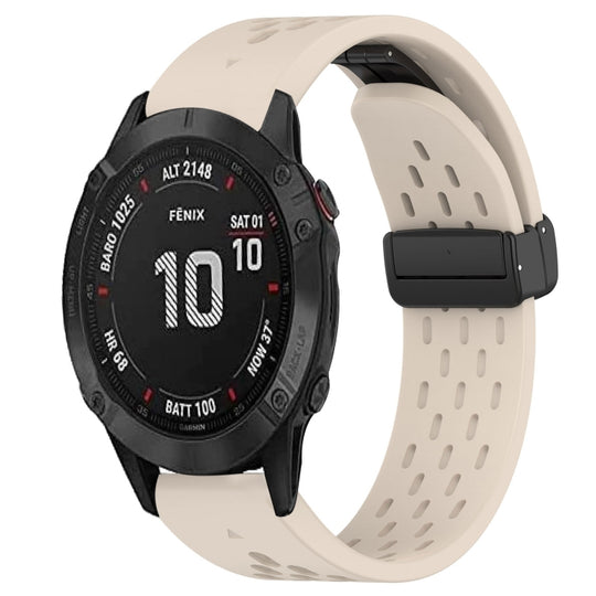 For Garmin Fenix 6S Pro Hole Folding Buckle 20mm Silicone Watch Band(Starlight Color)