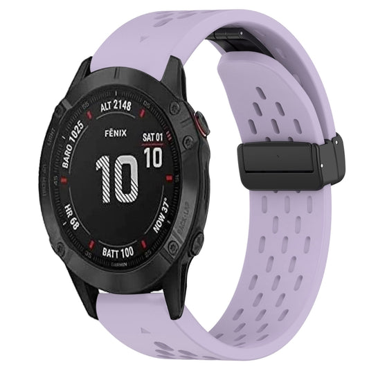 For Garmin Fenix 6S Pro Hole Folding Buckle 20mm Silicone Watch Band(Purple) - Watch Bands by buy2fix | Online Shopping UK | buy2fix