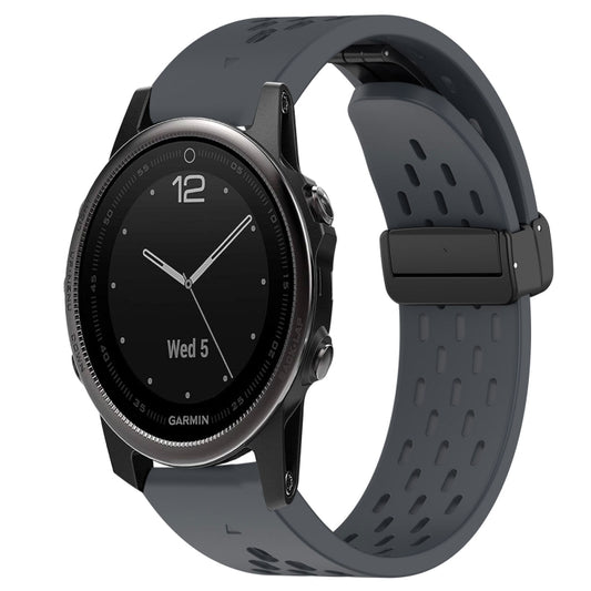For Garmin Fenix 5S Hole Folding Buckle 20mm Silicone Watch Band(Dark Gray) - Watch Bands by buy2fix | Online Shopping UK | buy2fix