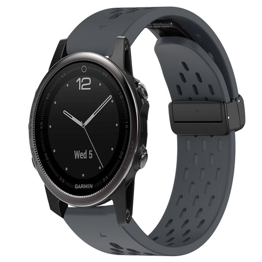 For Garmin Fenix 5S Hole Folding Buckle 20mm Silicone Watch Band(Dark Gray)