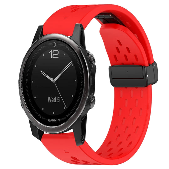 For Garmin Fenix 5S Hole Folding Buckle 20mm Silicone Watch Band(Red)
