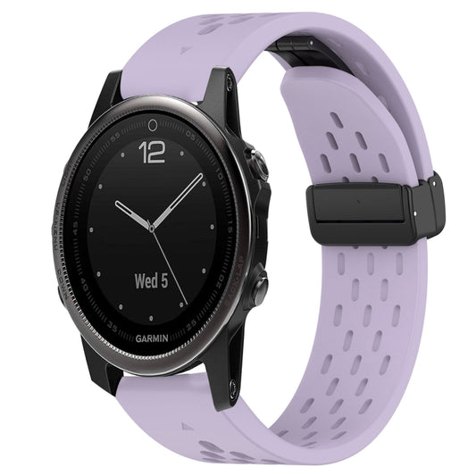 For Garmin Fenix 5S Hole Folding Buckle 20mm Silicone Watch Band(Purple) - Watch Bands by buy2fix | Online Shopping UK | buy2fix