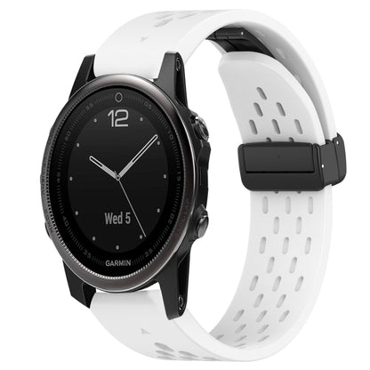 For Garmin Fenix 5S Plus Hole Folding Buckle 20mm Silicone Watch Band(White) - Watch Bands by buy2fix | Online Shopping UK | buy2fix