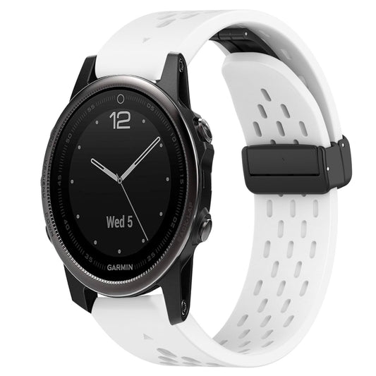 For Garmin Fenix 5S Plus Hole Folding Buckle 20mm Silicone Watch Band(White) - Watch Bands by buy2fix | Online Shopping UK | buy2fix