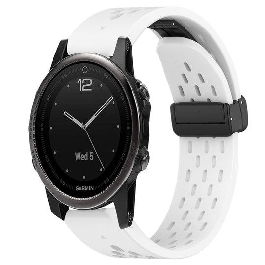 For Garmin Fenix 5S Plus Hole Folding Buckle 20mm Silicone Watch Band(White)