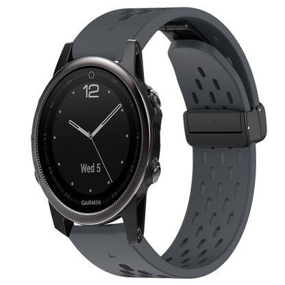 For Garmin Fenix 5S Plus Hole Folding Buckle 20mm Silicone Watch Band(Dark Gray) - Watch Bands by buy2fix | Online Shopping UK | buy2fix